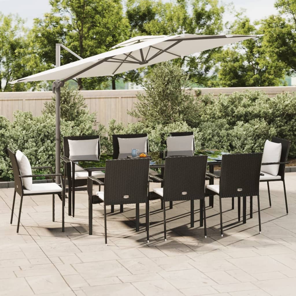 vidaXL 7-tlg. Garten-Essgruppe mit Kissen Schwarz Poly Rattan