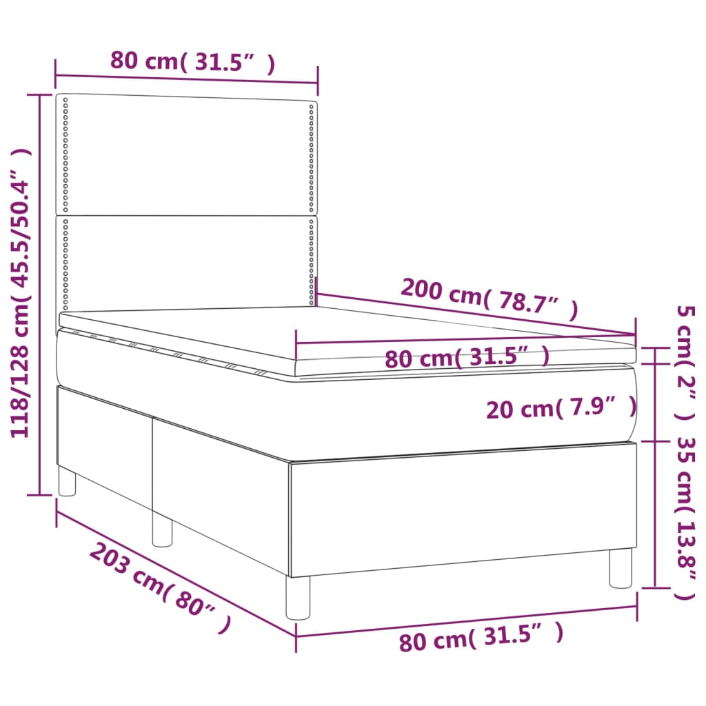 vidaXL Boxspringbett mit Matratze Schwarz 80x200 cm Kunstleder