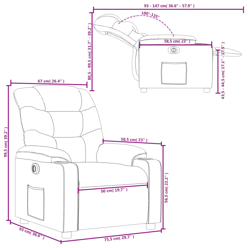 vidaXL Relaxsessel Elektrisch Creme Kunstleder