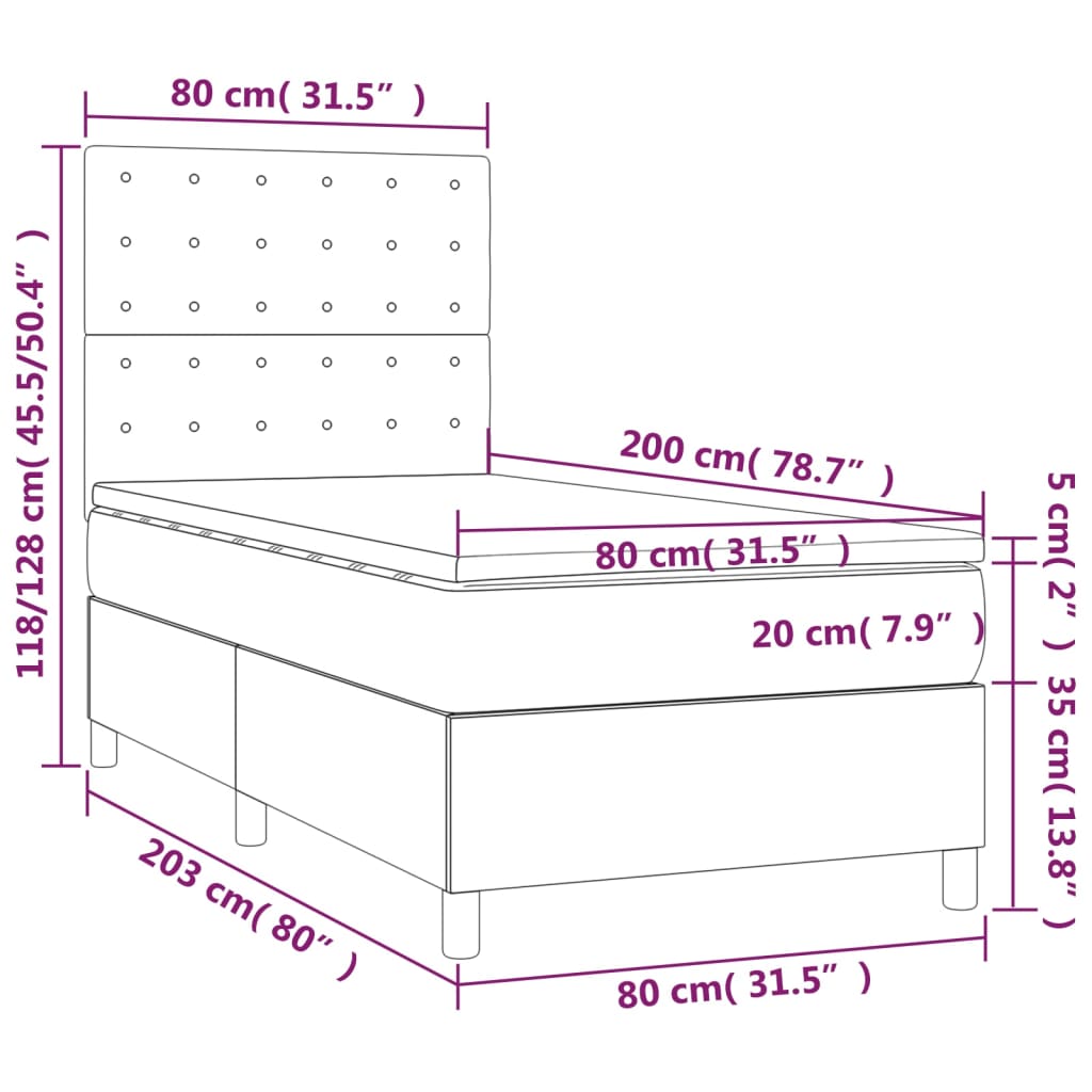 vidaXL Boxspringbett mit Matratze Cappuccino-Braun 80x200cm Kunstleder