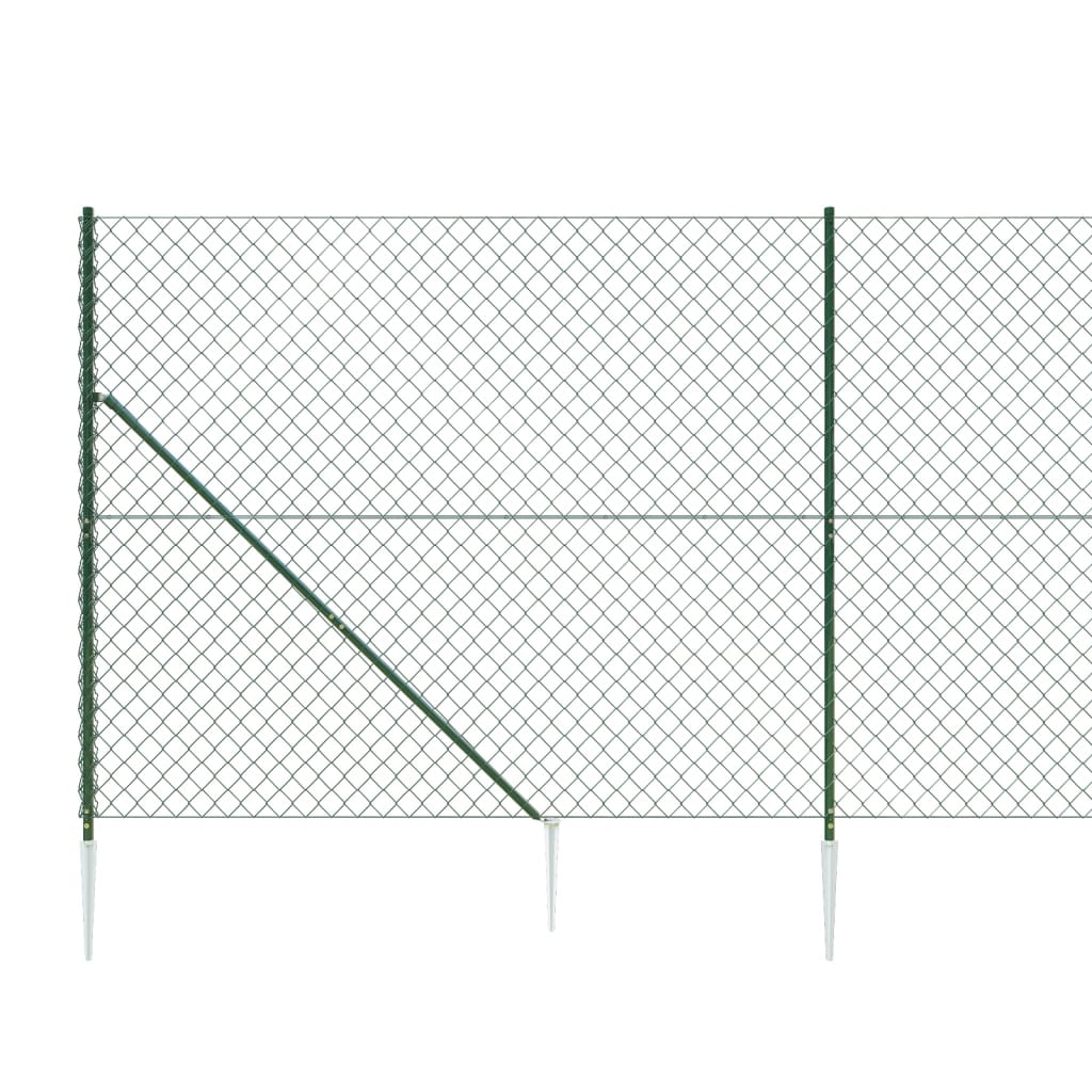 vidaXL Maschendrahtzaun mit Bodenhülsen Grün 1,6x10 m