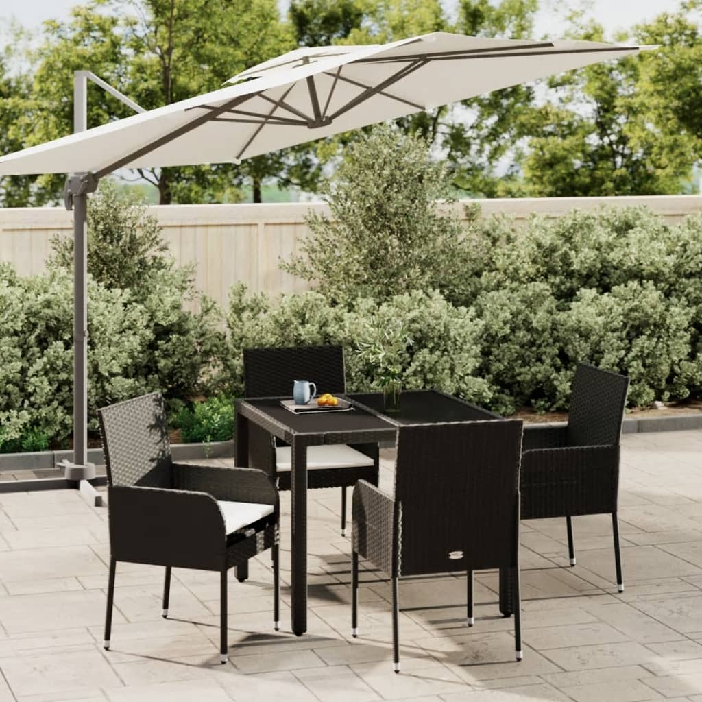 vidaXL 5-tlg. Garten-Essgruppe mit Kissen Schwarz Poly Rattan