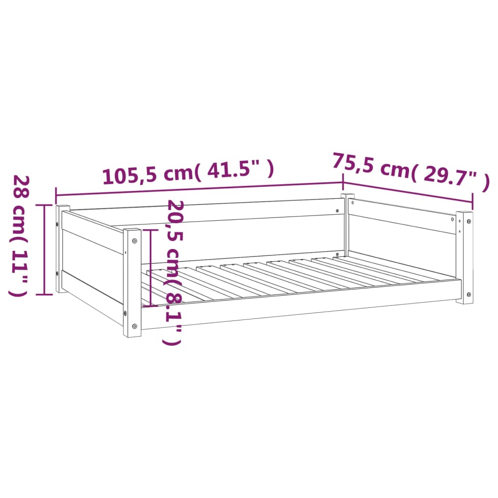 vidaXL Hundebett Schwarz 105,5x75,5x28 cm Massivholz Kiefer