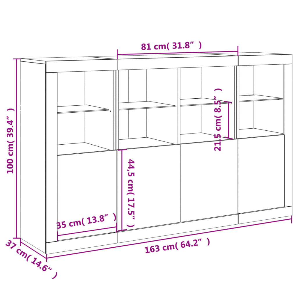 vidaXL Sideboards mit LED-Leuchten 3 Stk. Sonoma-Eiche Holzwerkstoff