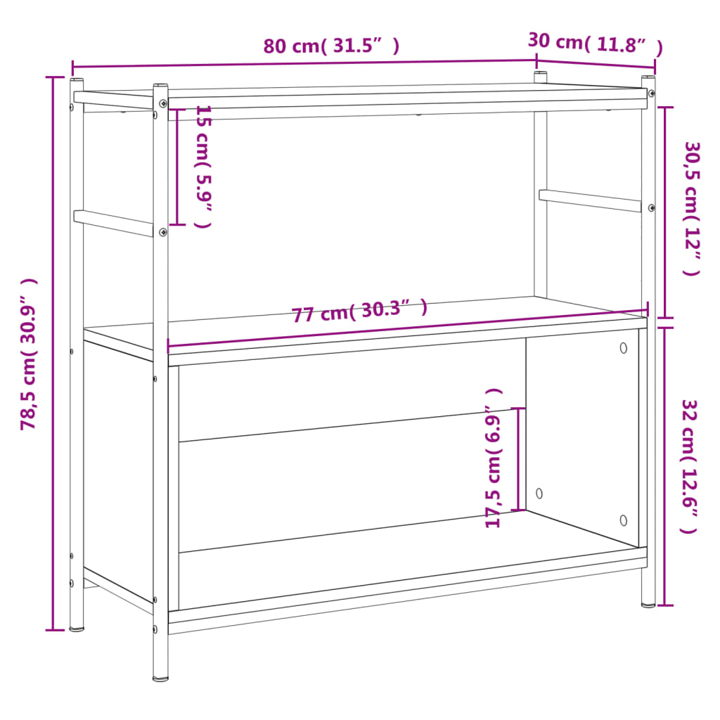 vidaXL Bücherregal Braun Eichen-Optik 80x30x78,5cm Holzwerkstoff Eisen