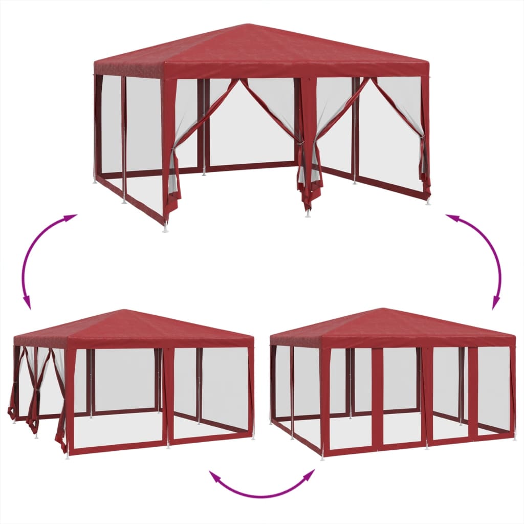 vidaXL Partyzelt mit 8 Mesh-Seitenteilen Rot 4x4 m HDPE