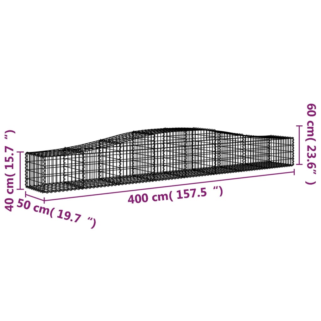 vidaXL Gabionen mit Hochbogen 15 Stk. 400x50x40/60cm Verzinktes Eisen