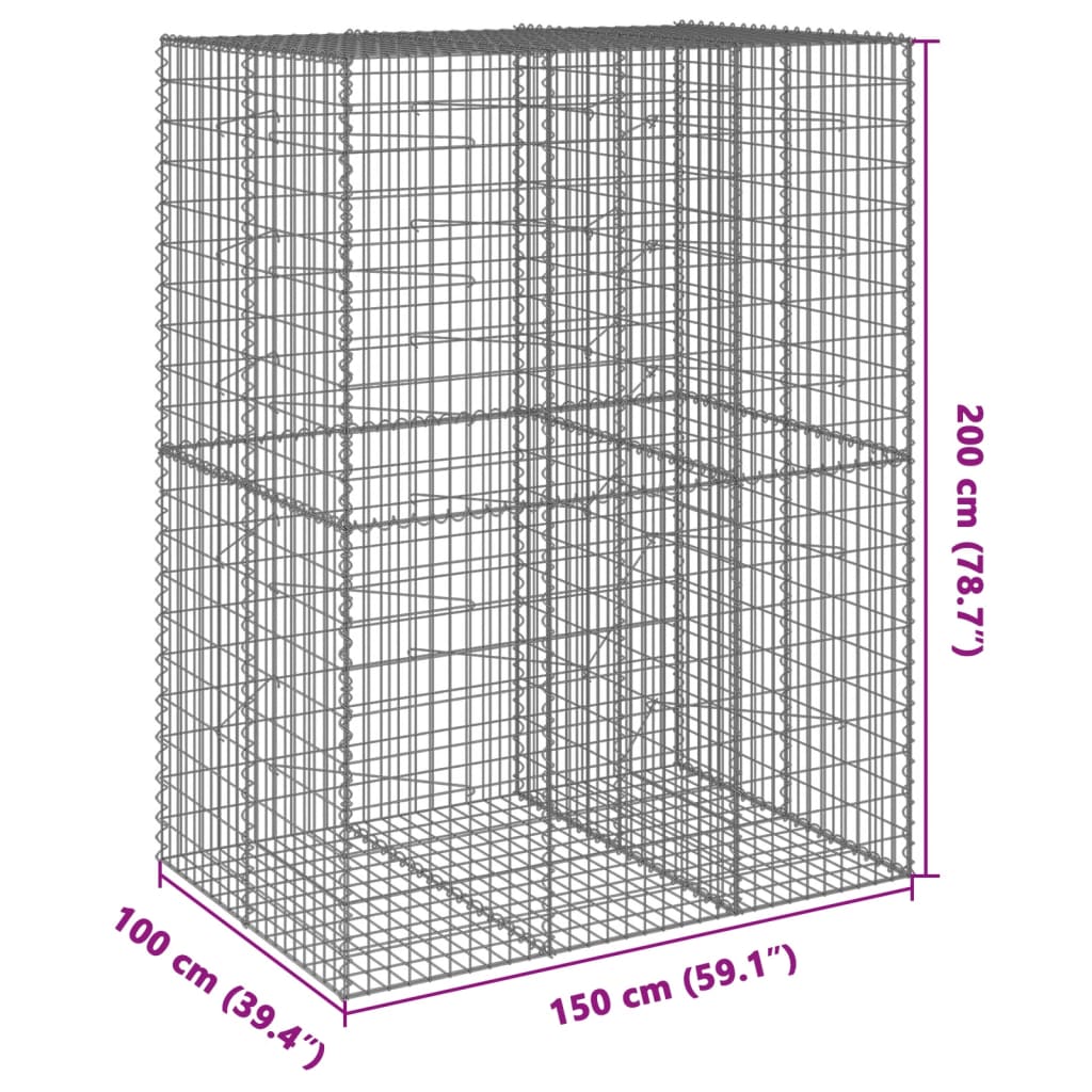 vidaXL Gabione mit Deckel 150x100x200 cm Verzinktes Eisen