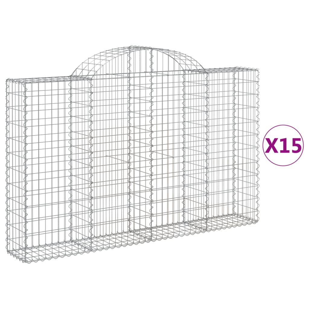 vidaXL Gabionen mit Hochbogen 15Stk. 200x30x120/140cm Verzinktes Eisen