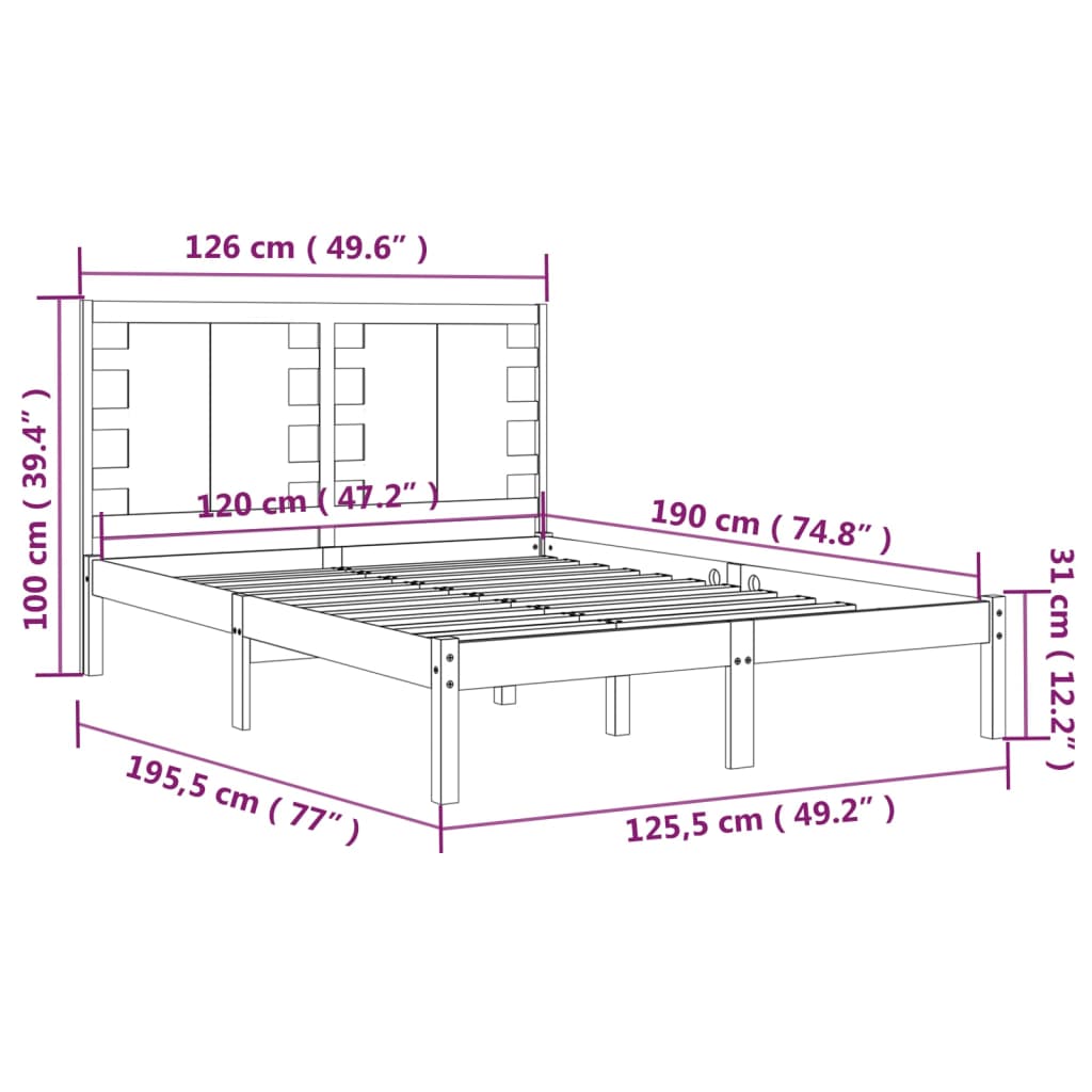 vidaXL Massivholzbett 120x190 cm