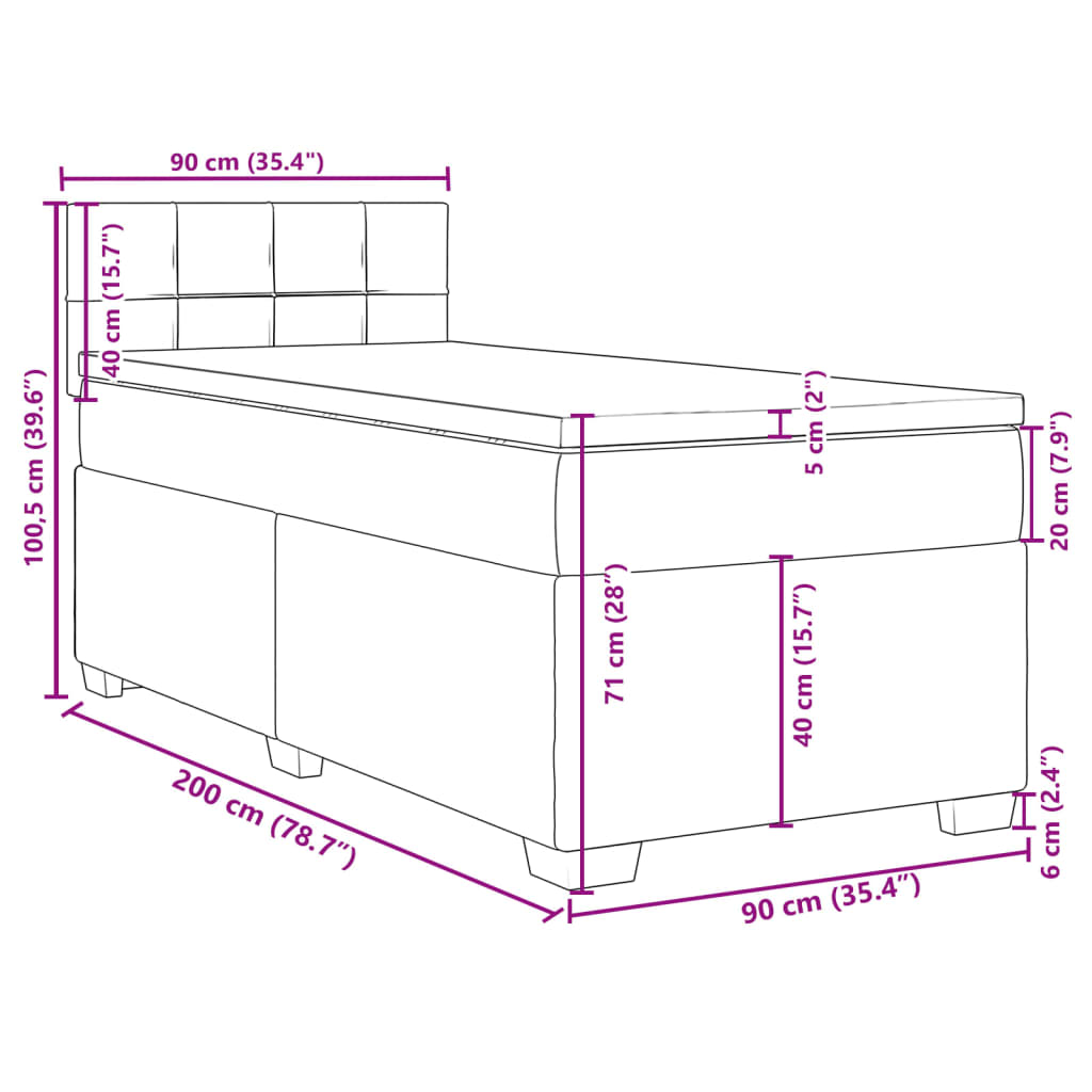 vidaXL Boxspringbett mit Matratze Hellgrau 90x200 cm Stoff