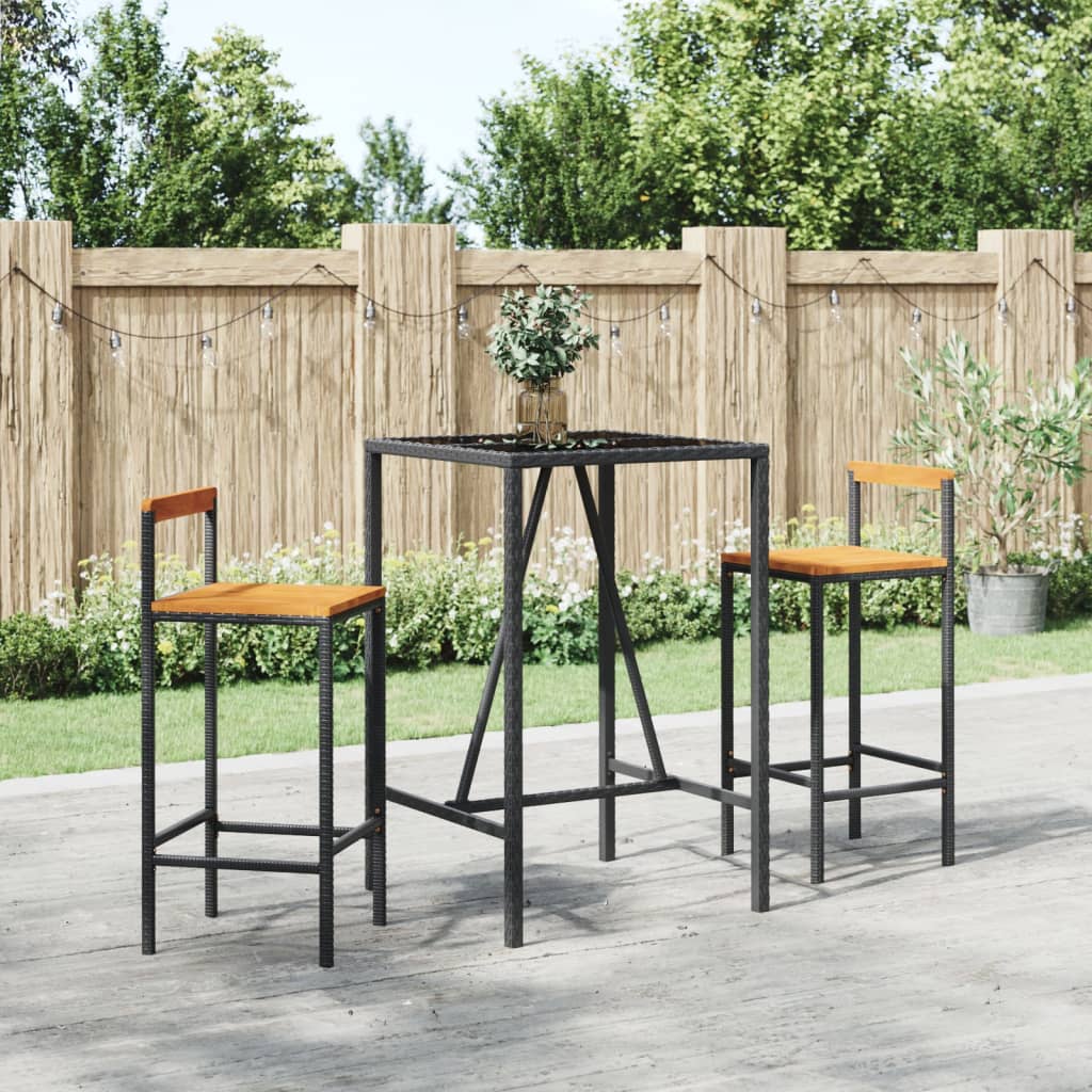 vidaXL 3-tlg. Gartenbar-Set Schwarz Poly Rattan & Massivholz Akazie