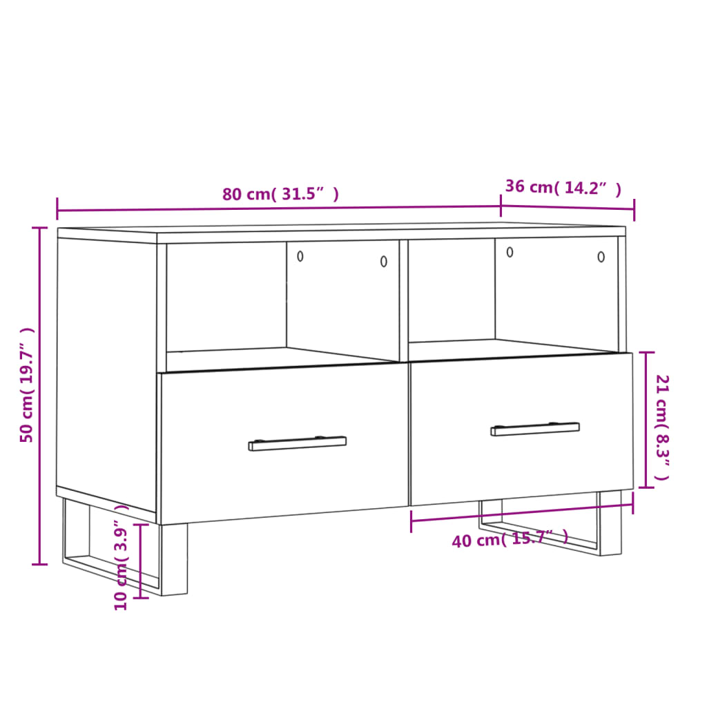 vidaXL TV-Schrank Grau Sonoma 80x36x50 cm Holzwerkstoff