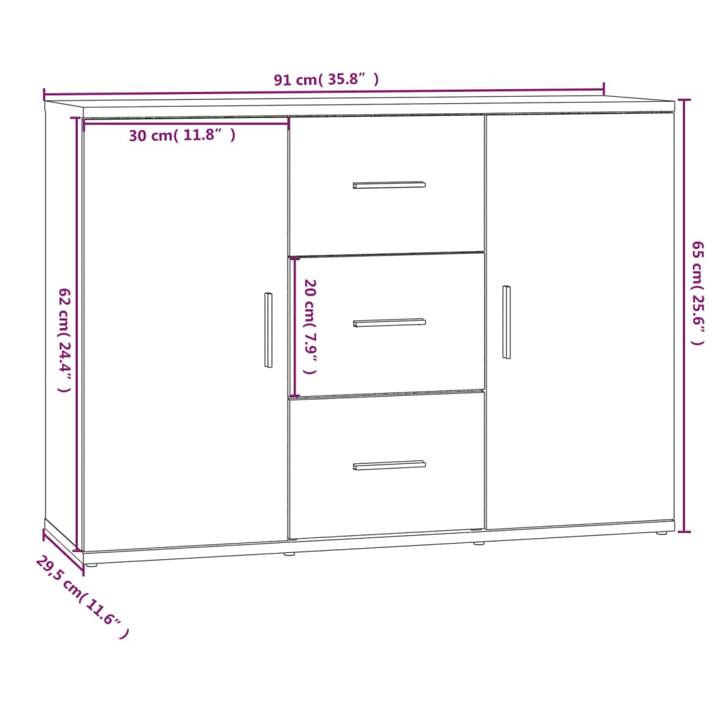 vidaXL Sideboard Räuchereiche 91x29,5x65 cm Holzwerkstoff