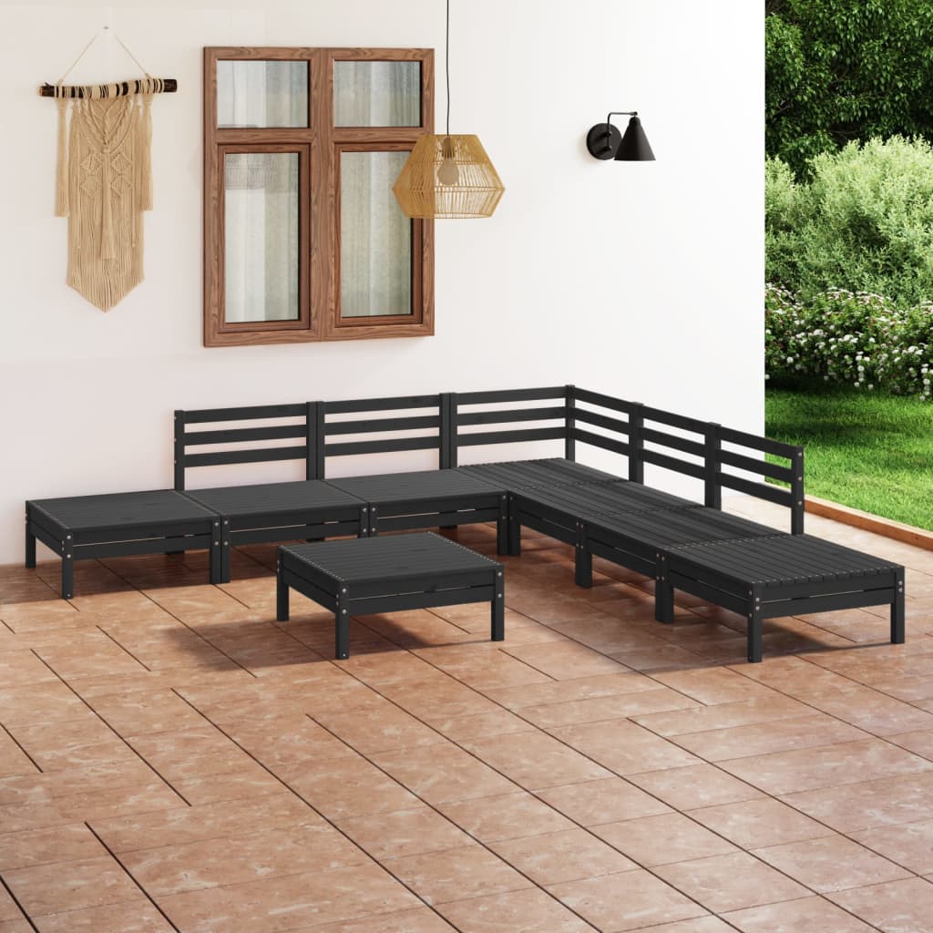 vidaXL 8-tlg. Garten-Lounge-Set Massivholz Kiefer Schwarz