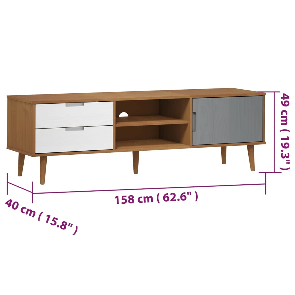 vidaXL TV-Schrank MOLDE Braun 158x40x49 cm Massivholz Kiefer