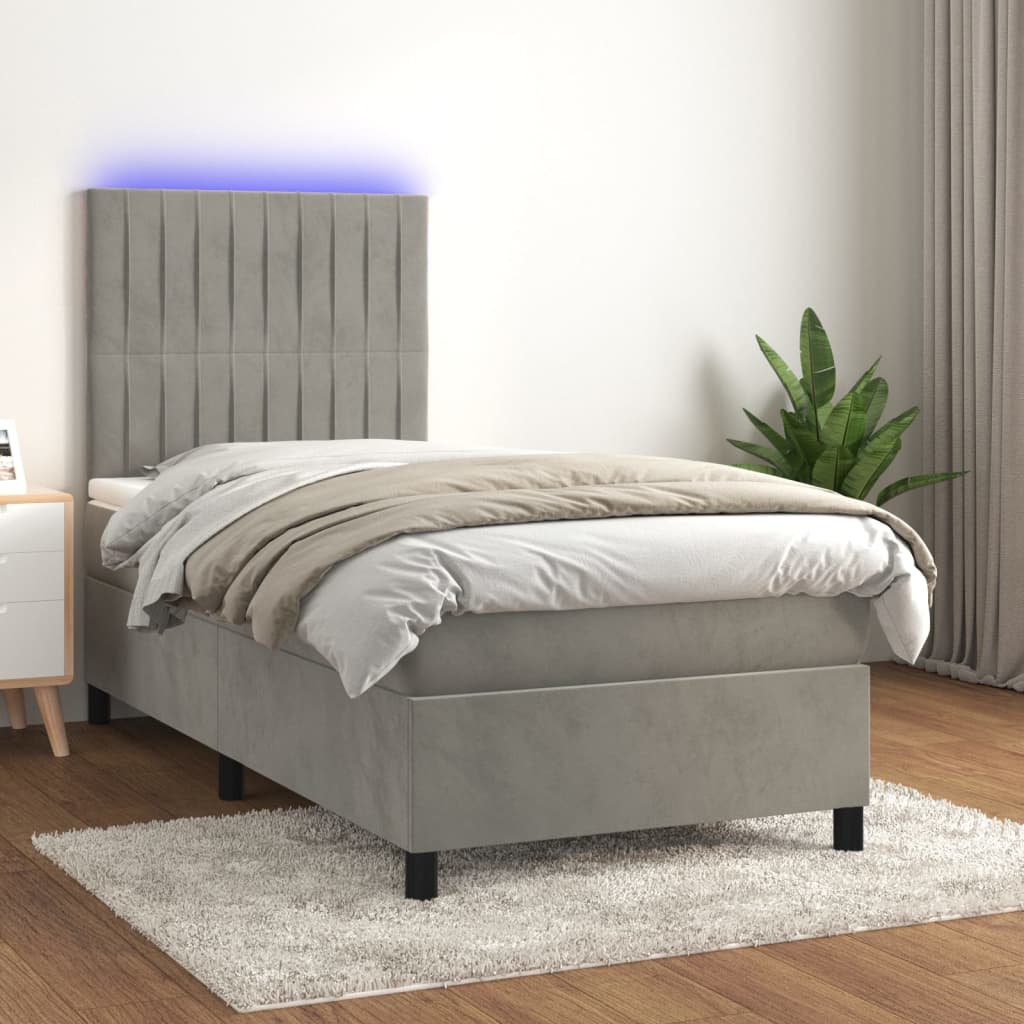 vidaXL Boxspringbett mit Matratze & LED Hellgrau 80x200 cm Samt