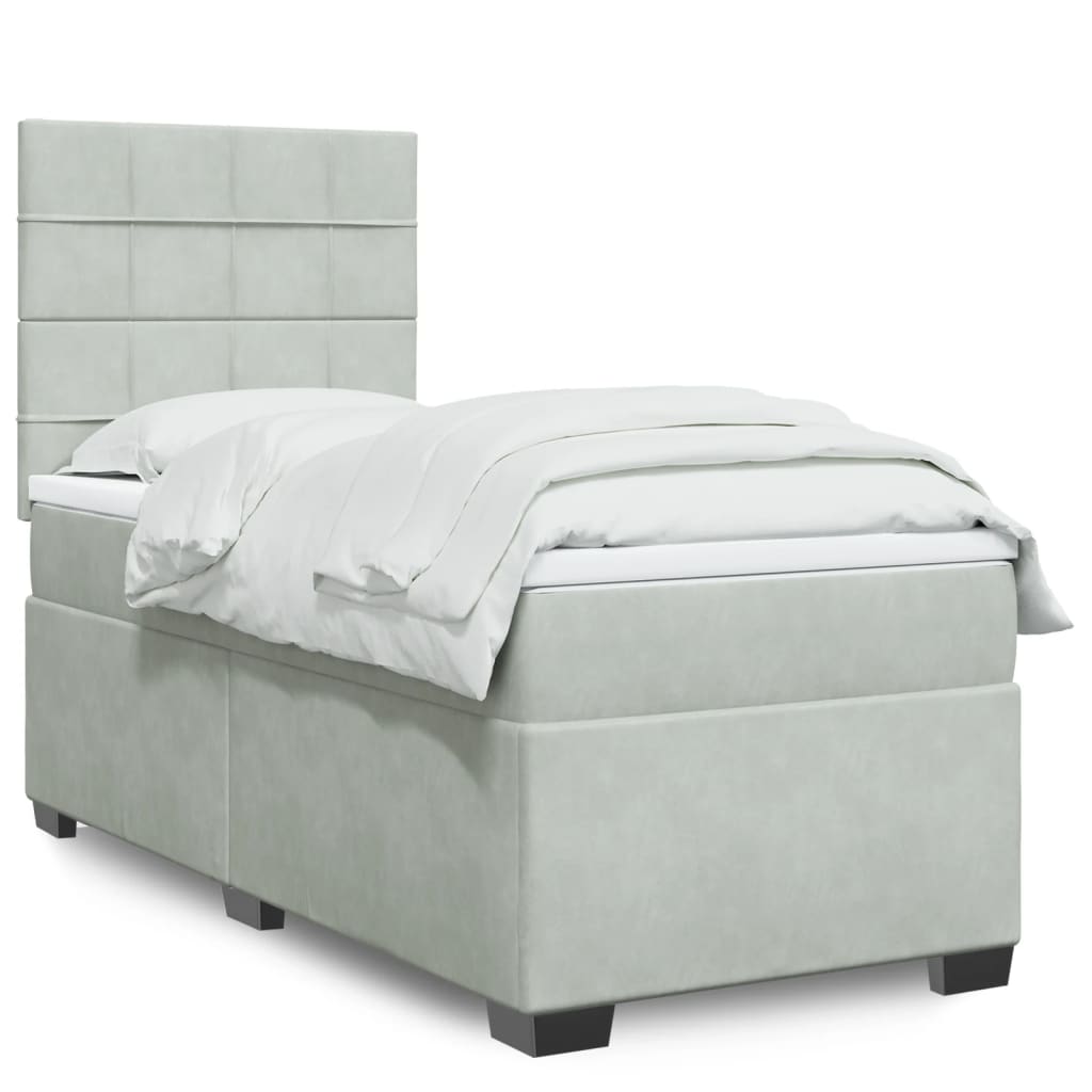 vidaXL Boxspringbett mit Matratze Hellgrau 90x200 cm Samt