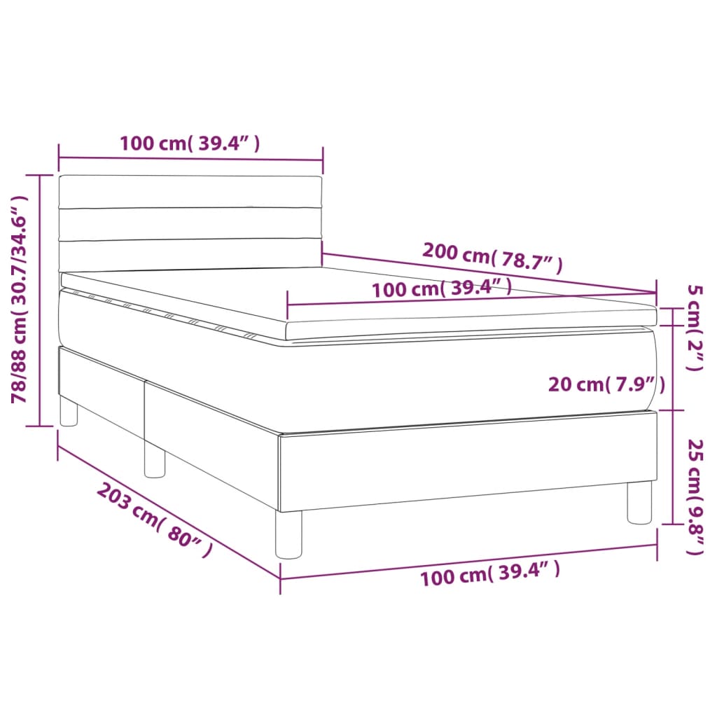 vidaXL Boxspringbett mit Matratze Dunkelgrau 100x200 cm Stoff