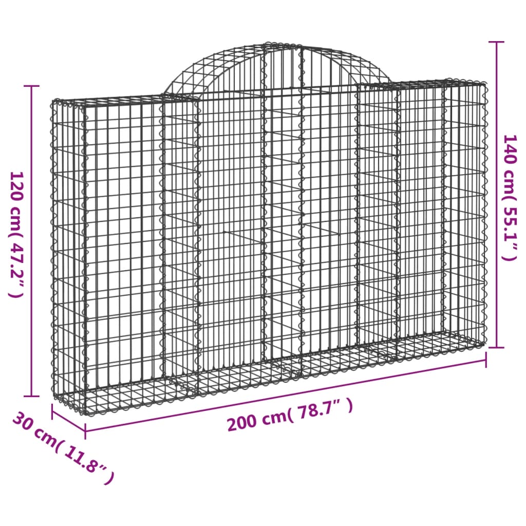 vidaXL Gabionen mit Hochbogen 2 Stk. 200x30x120/140cm Verzinktes Eisen