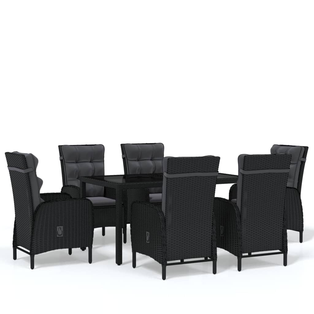 vidaXL 7-tlg. Garten-Essgruppe Poly Rattan Schwarz