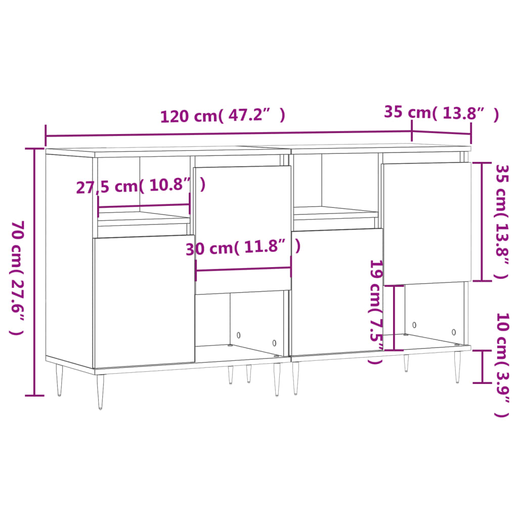 vidaXL Sideboards 2 Stk. Schwarz Holzwerkstoff