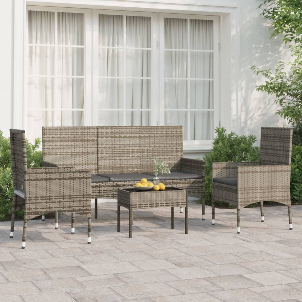 vidaXL 4-tlg. Garten-Lounge-Set mit Kissen Grau Poly Rattan