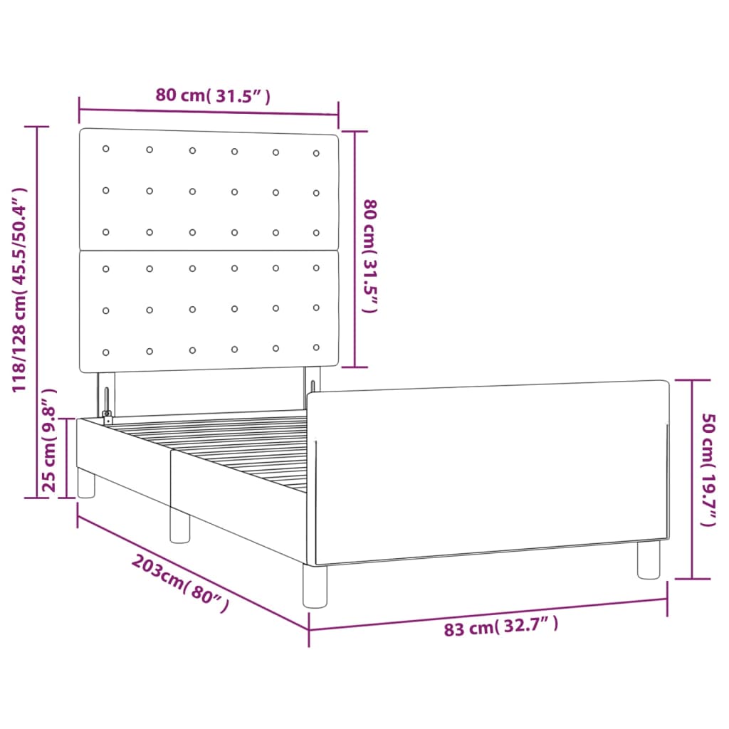 vidaXL Bettgestell mit Kopfteil Blau 80x200 cm Stoff