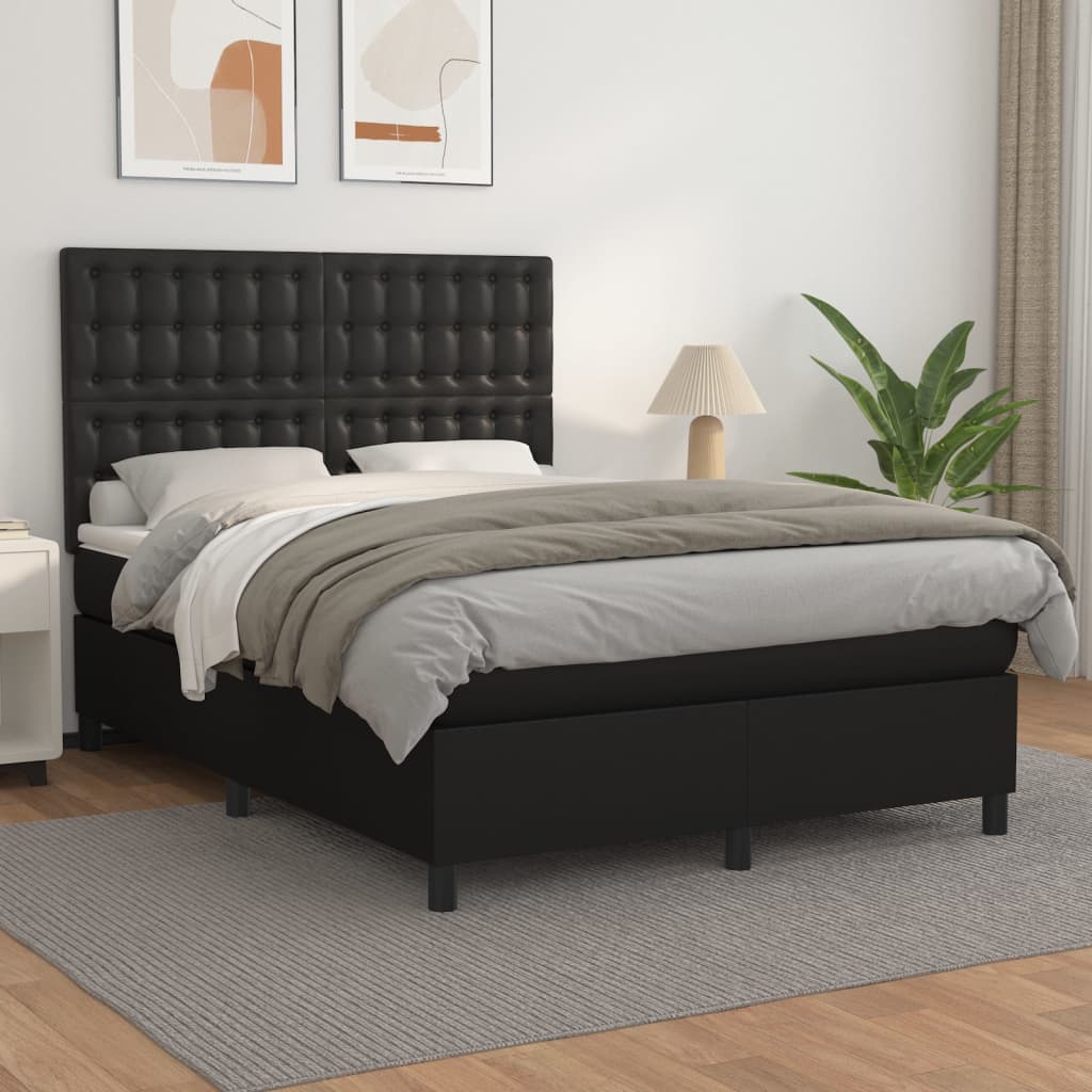 vidaXL Boxspringbett mit Matratze Schwarz 140x200 cm Kunstleder