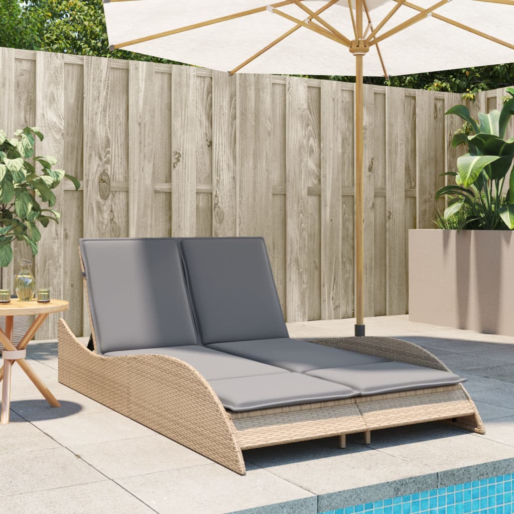 vidaXL Sonnenliege mit Auflagen Beige 114x205x73 cm Poly Rattan