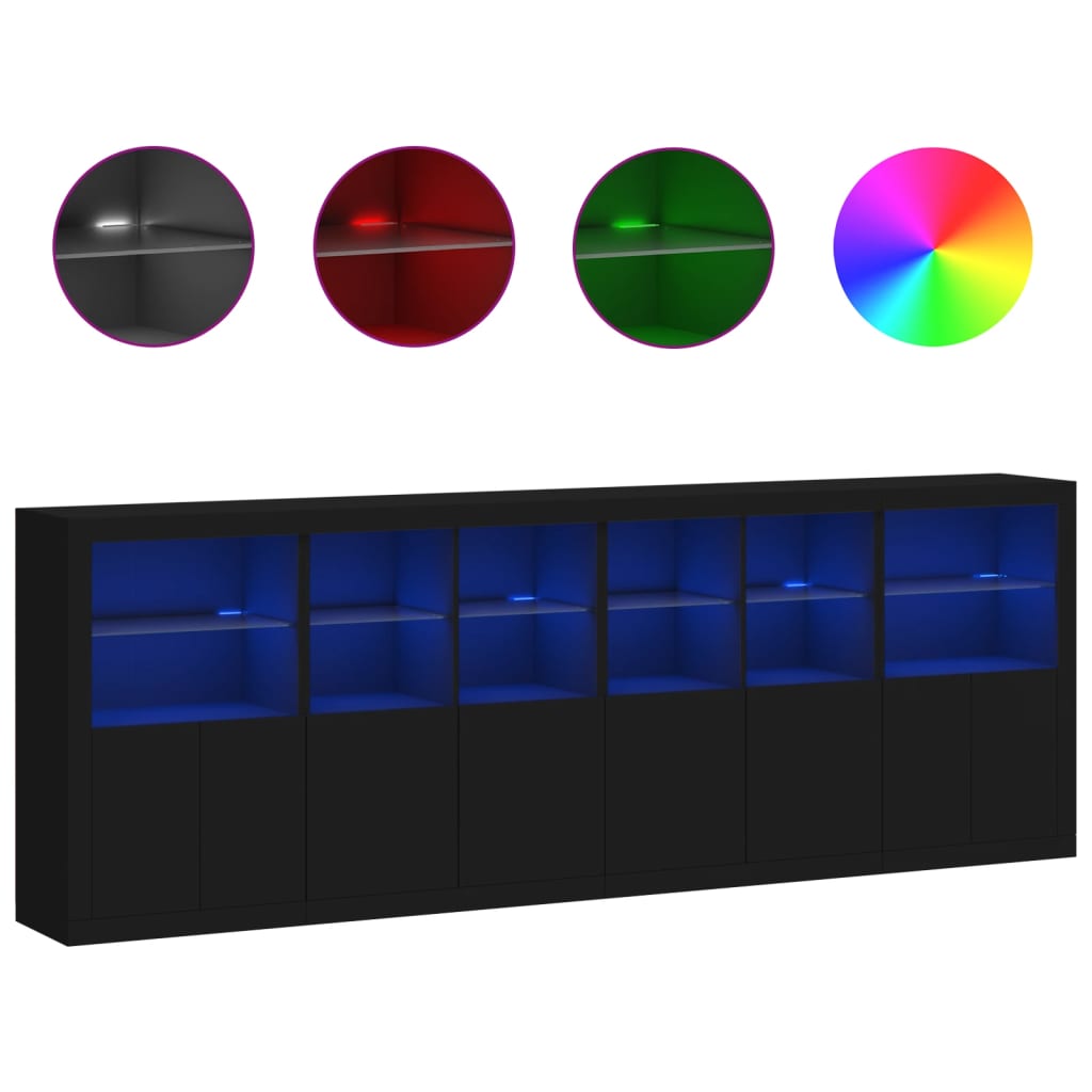 vidaXL Sideboard mit LED-Leuchten Schwarz 283x37x100 cm