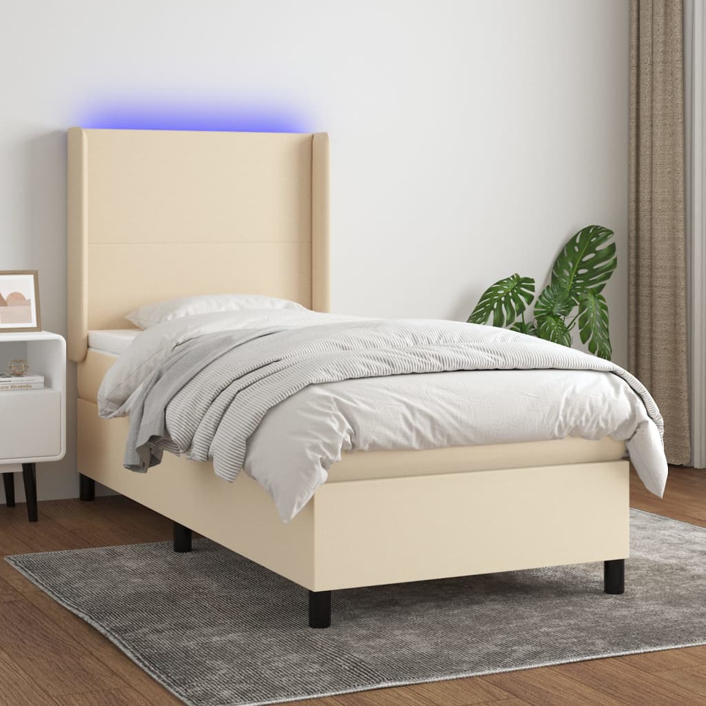 vidaXL Boxspringbett mit Matratze & LED Creme 100x200 cm Stoff