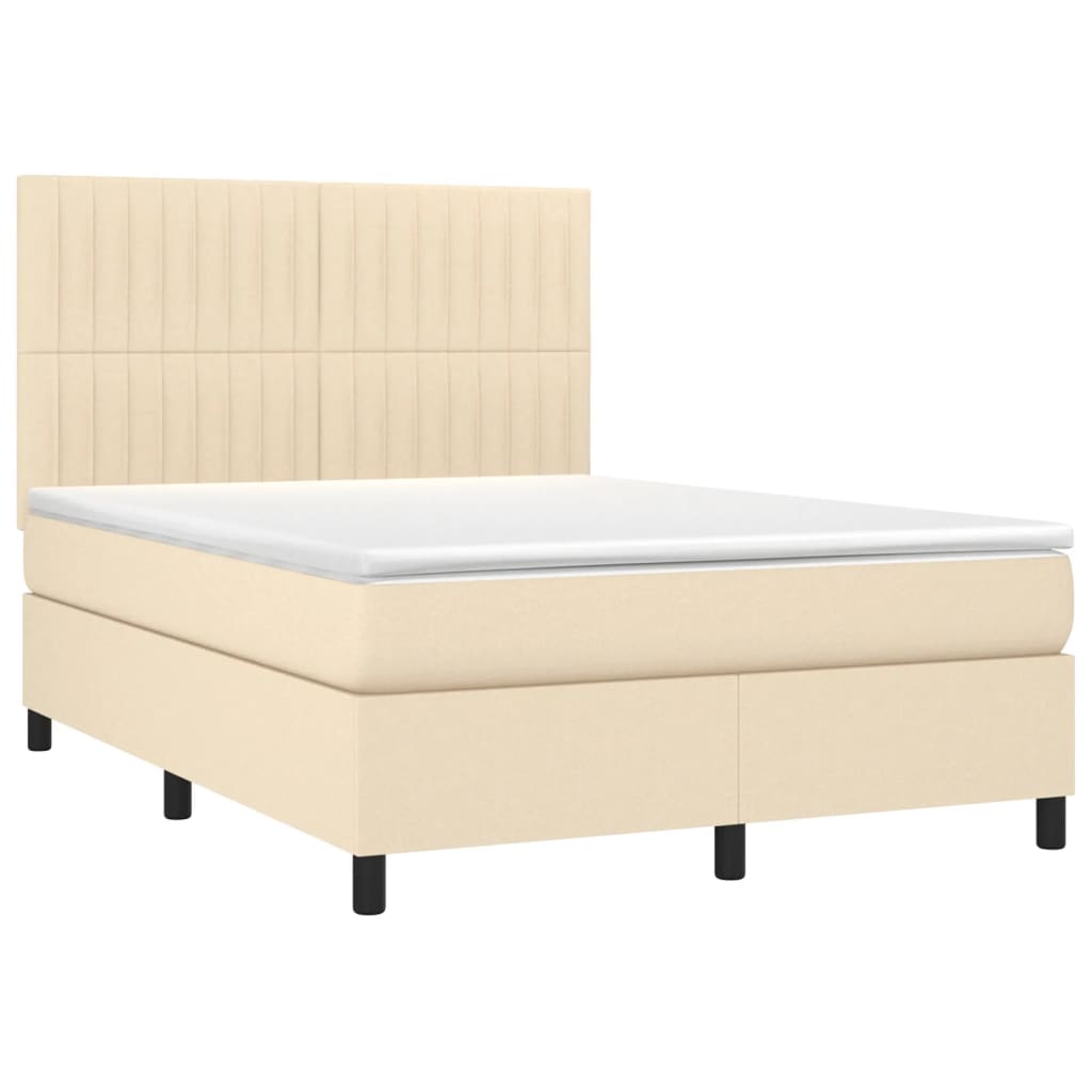 vidaXL Boxspringbett mit Matratze Creme 140x190 cm Stoff