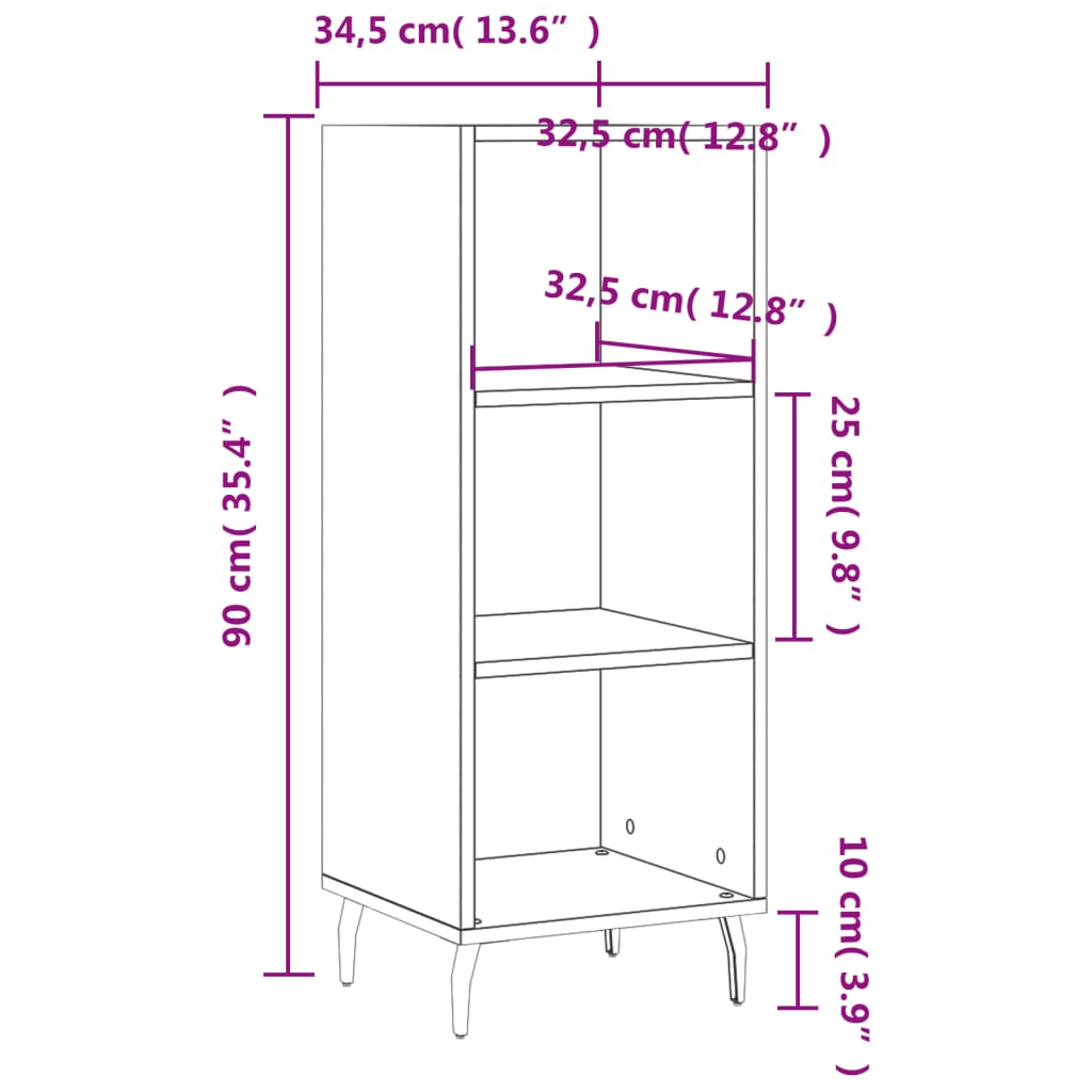 vidaXL Sideboard Sonoma-Eiche 34,5x32,5x90 cm Holzwerkstoff