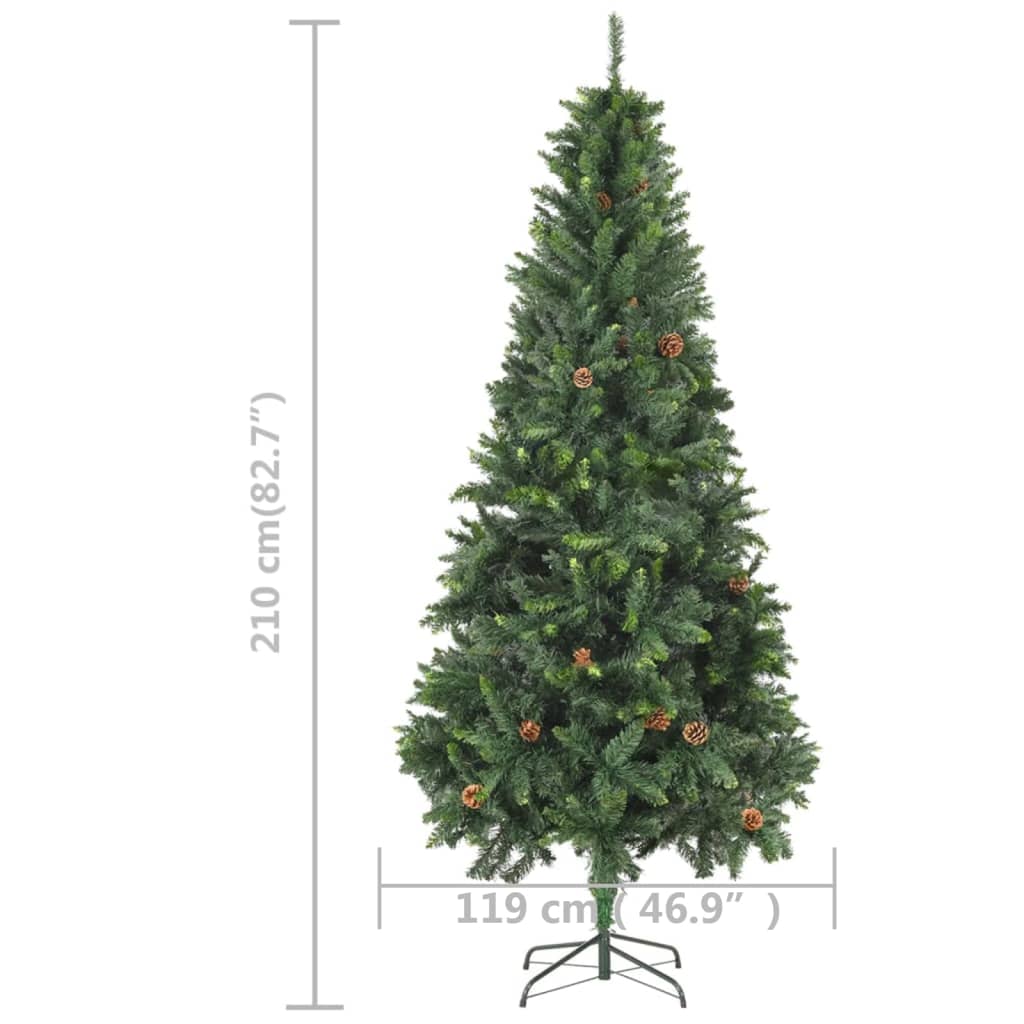 vidaXL Künstlicher Weihnachtsbaum mit Beleuchtung & Zapfen Grün 210 cm