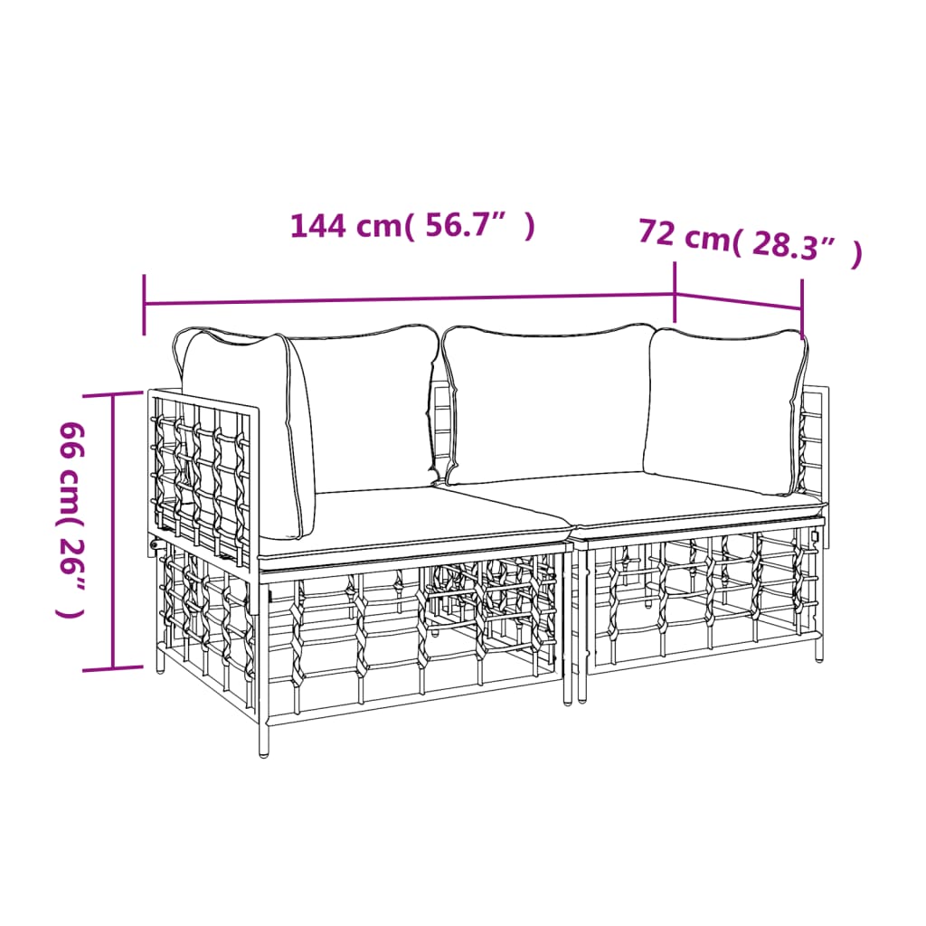 vidaXL Ecksofas mit Kissen 2 Stk. Modular Poly Rattan