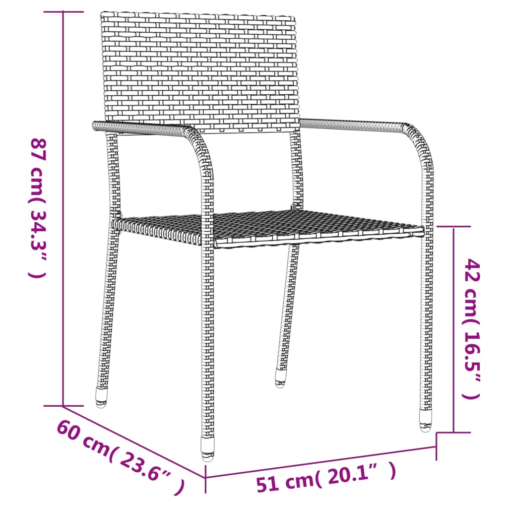 vidaXL 3-tlg. Garten-Essgruppe Schwarz Poly Rattan und Stahl