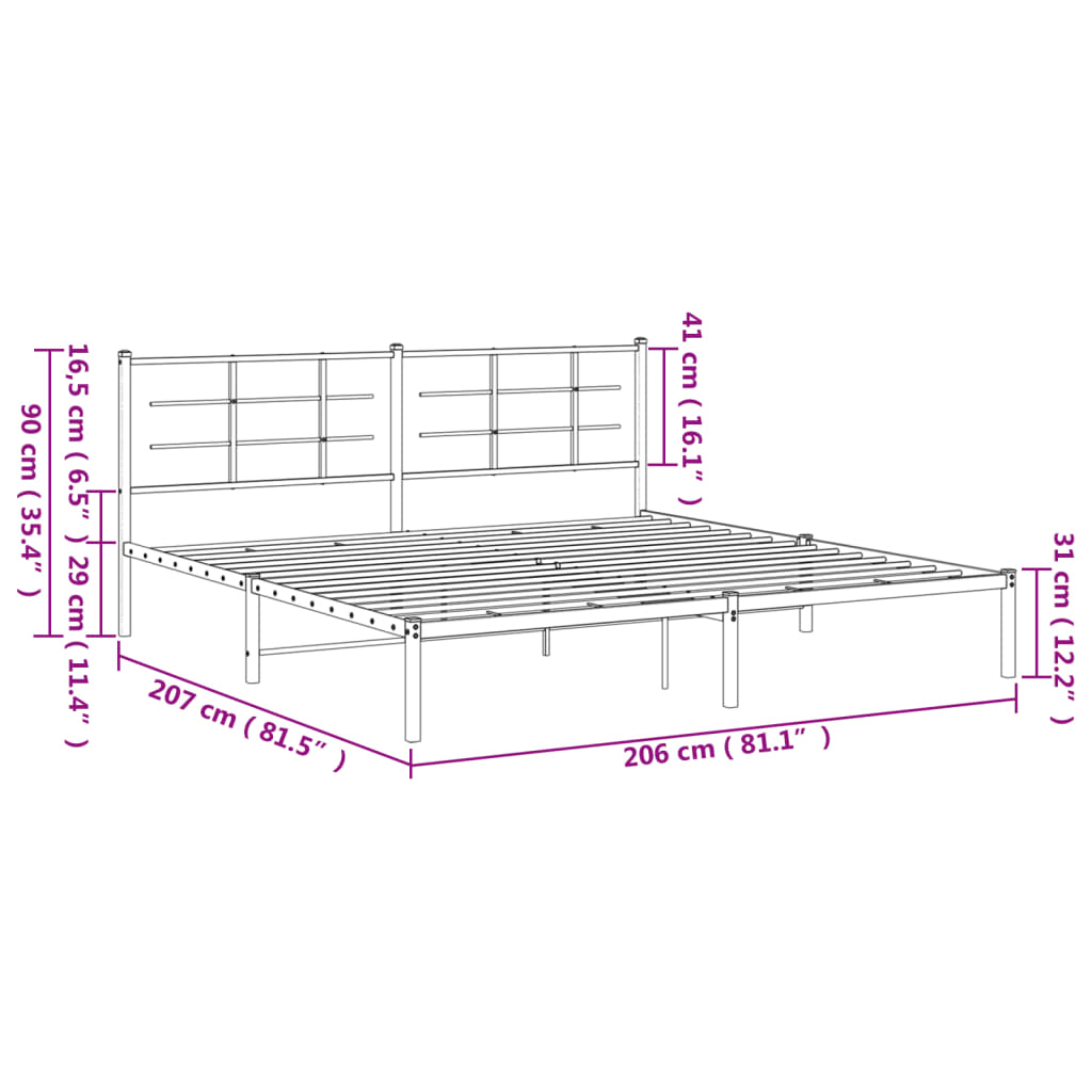 vidaXL Bettgestell mit Kopfteil Metall Schwarz 200x200 cm