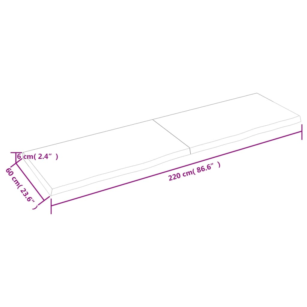 vidaXL Waschtischplatte Hellbraun 220x60x(2-6) cm Massivholz Behandelt