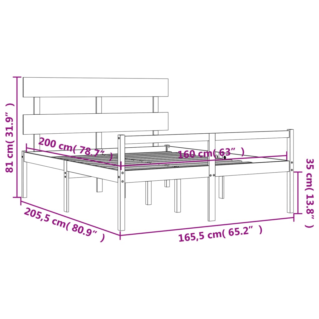 vidaXL Seniorenbett mit Kopfteil 160x200 cm Massivholz