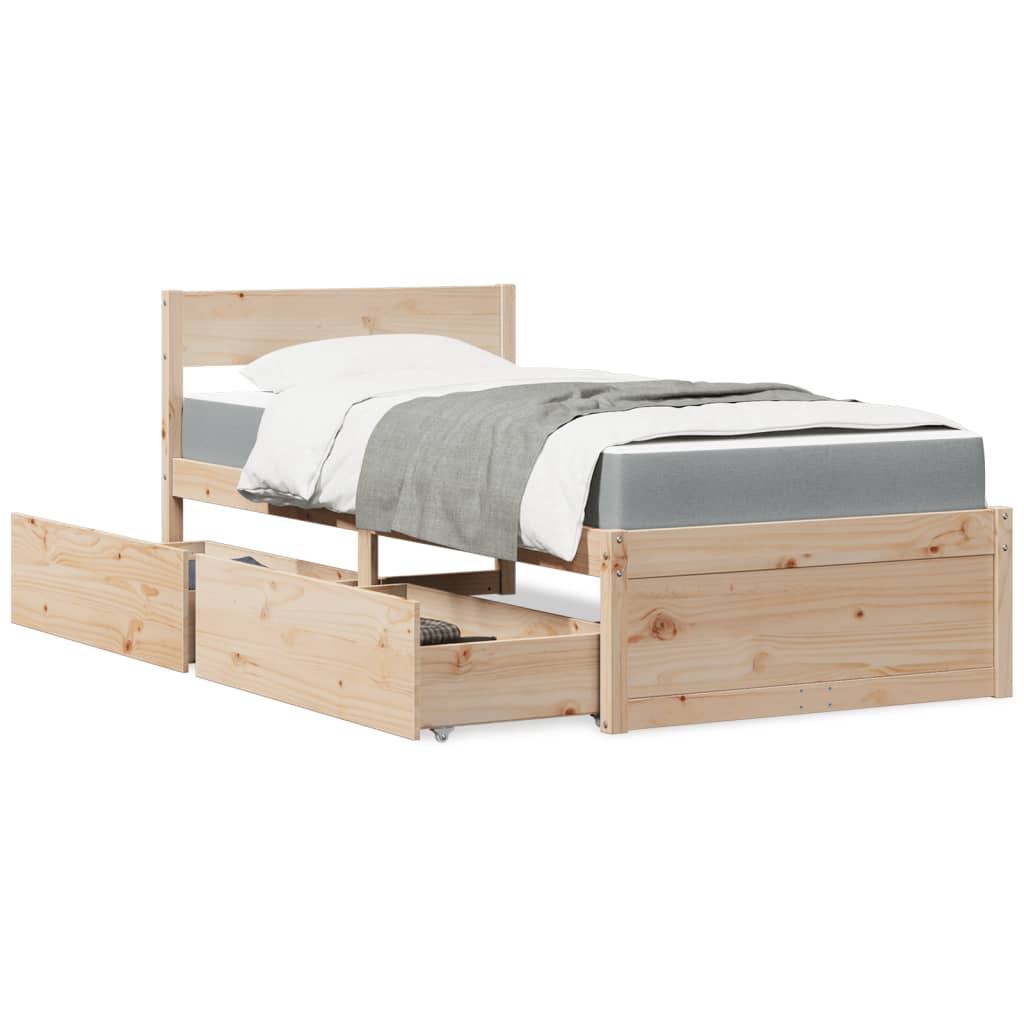 vidaXL Bett mit Schubladen und Matratze 90x190 Massivholz Kiefer