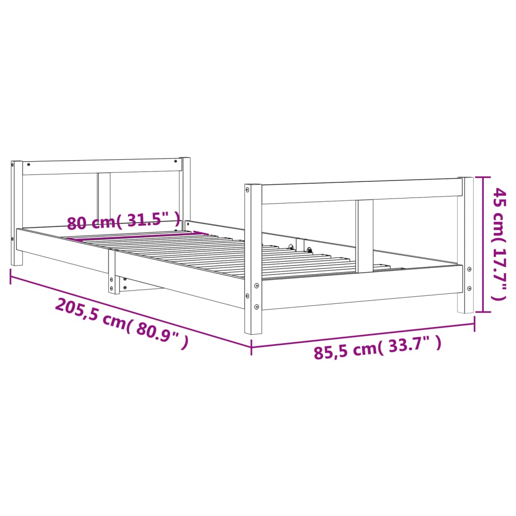 vidaXL Kinderbett 80x200 cm Massivholz Kiefer