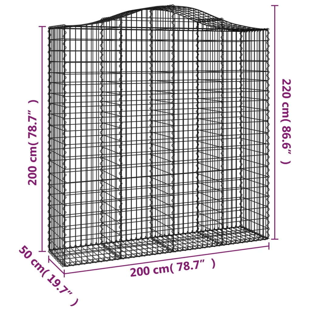 vidaXL Gabionen mit Hochbogen 2 Stk. 200x50x200/220cm Verzinktes Eisen