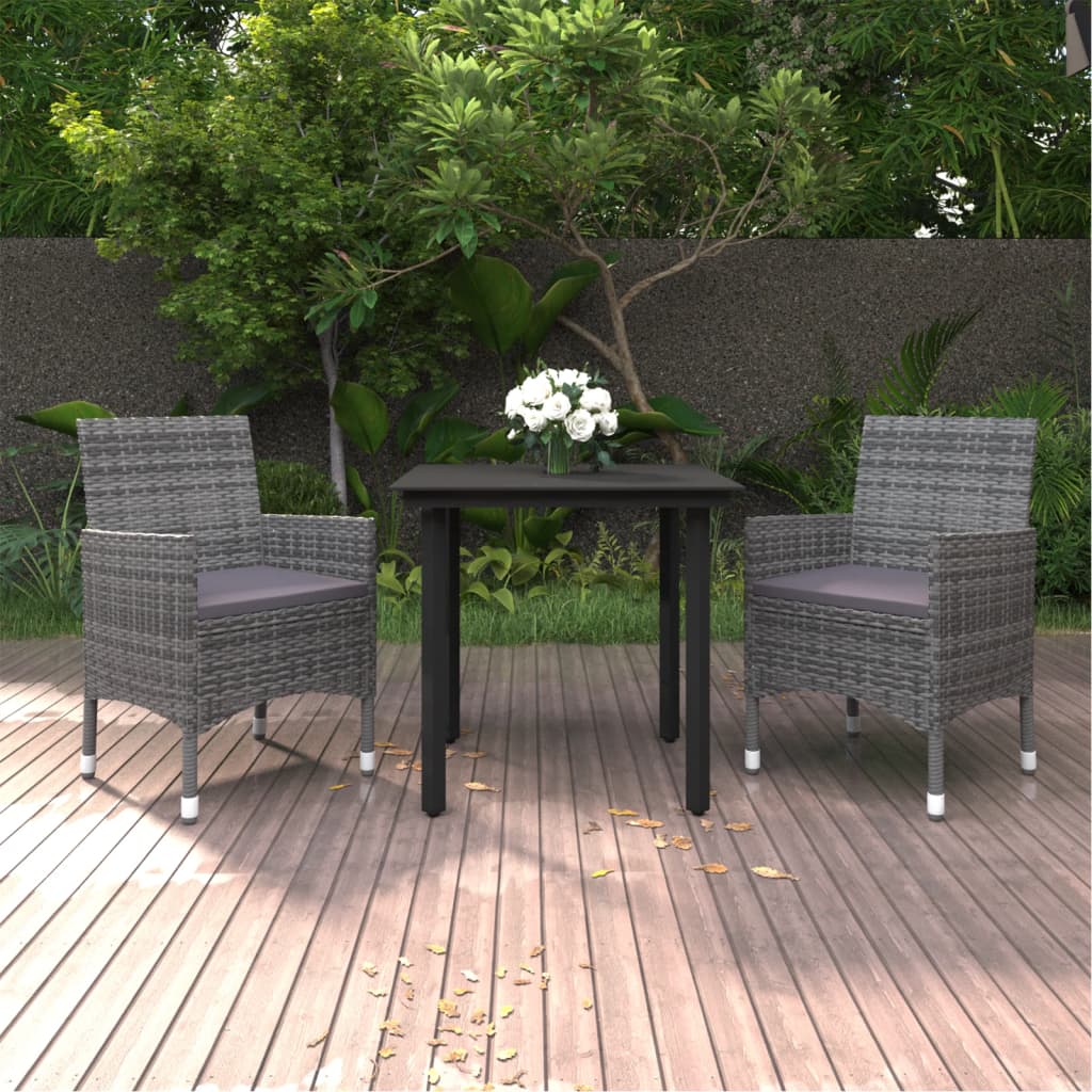 vidaXL 3-tlg. Garten-Essgruppe mit Auflagen Poly Rattan und Glas