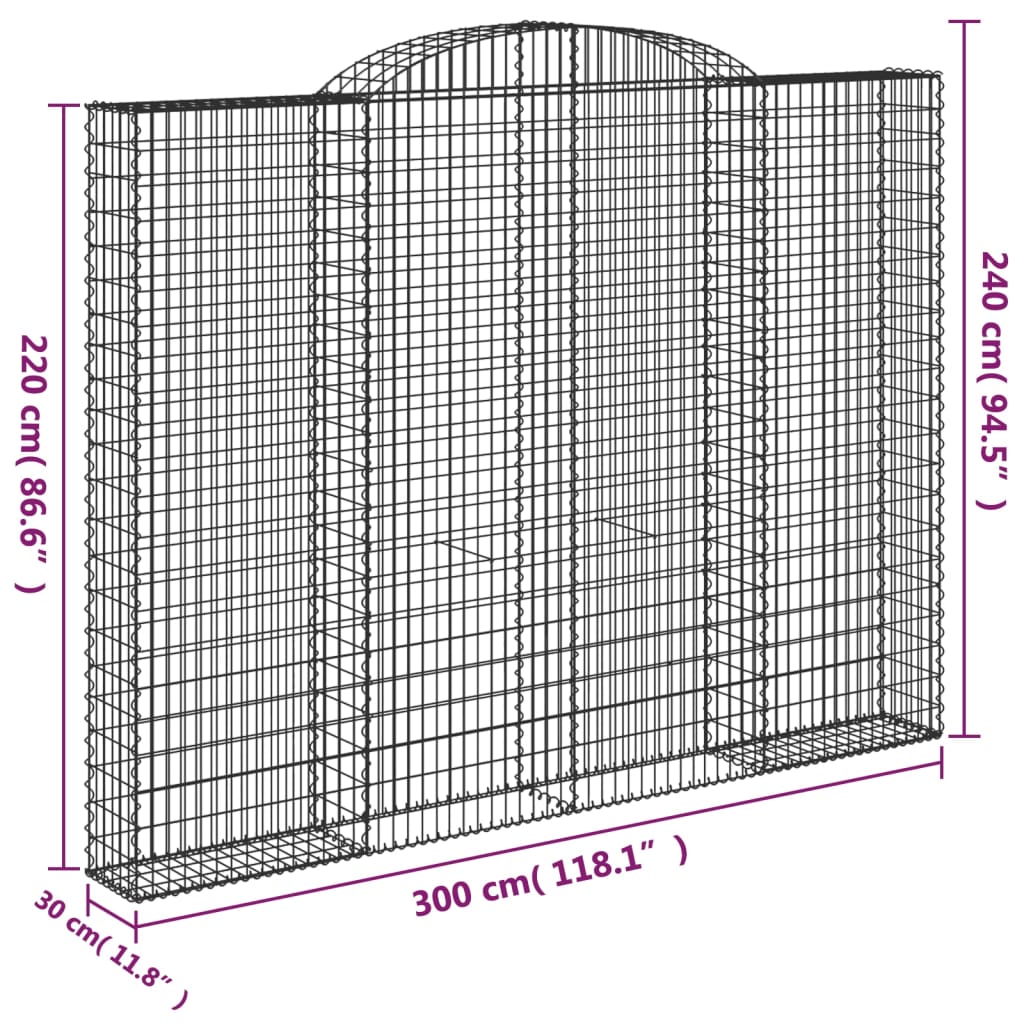 vidaXL Gabionen mit Hochbogen 4 Stk. 300x30x220/240cm Verzinktes Eisen