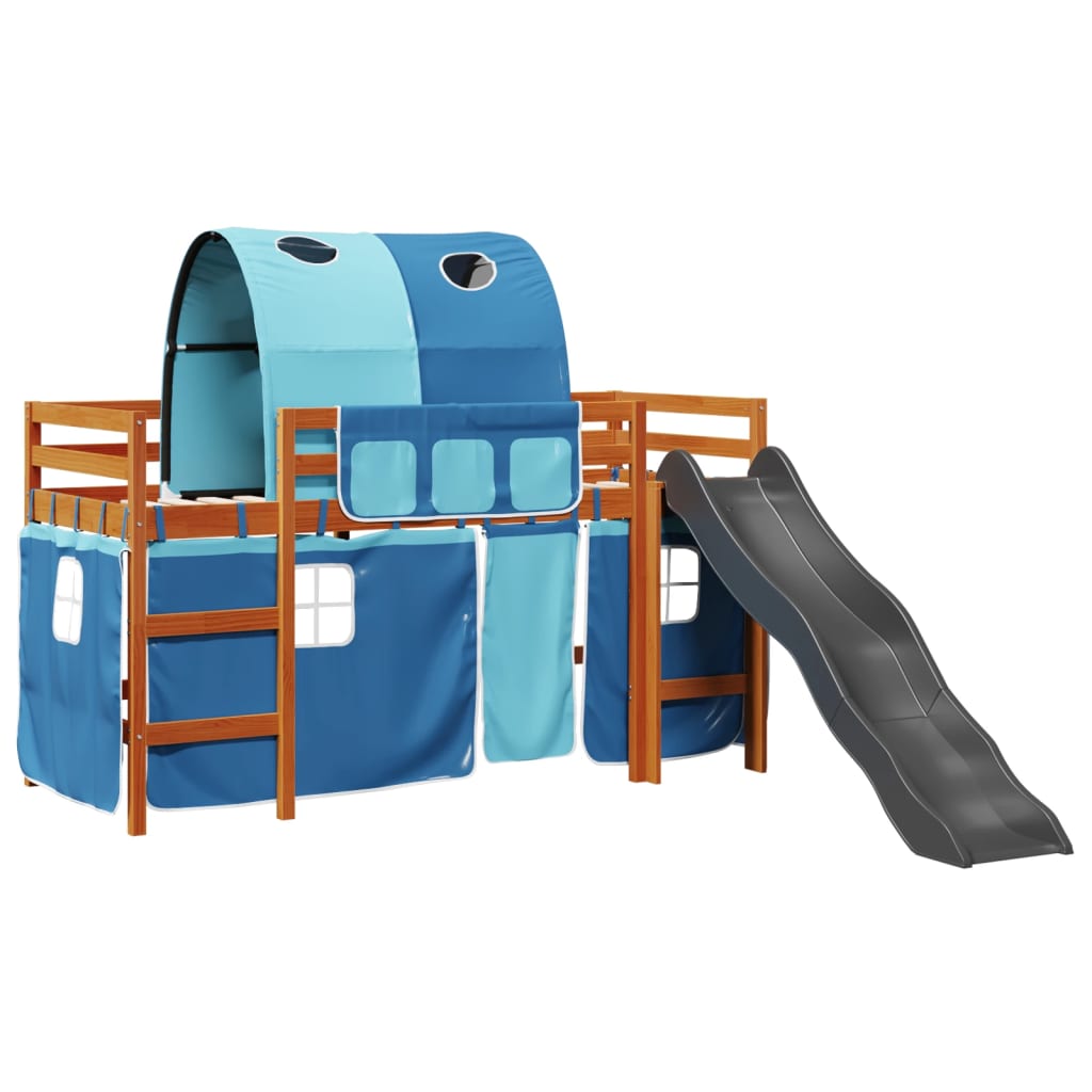 vidaXL Kinderhochbett mit Tunnel Blau 80x200 cm Massivholz Kiefer