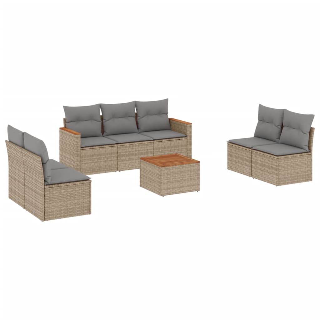 vidaXL 8-tlg. Garten-Sofagarnitur mit Kissen Beige Poly Rattan