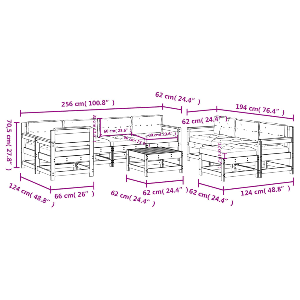 vidaXL 10-tlg. Garten-Lounge-Set mit Kissen Grau Massivholz