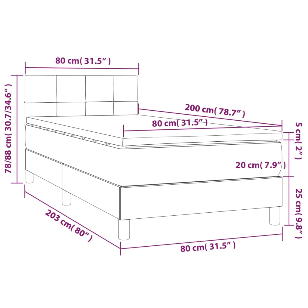 vidaXL Boxspringbett mit Matratze & LED Taupe 80x200 cm Stoff