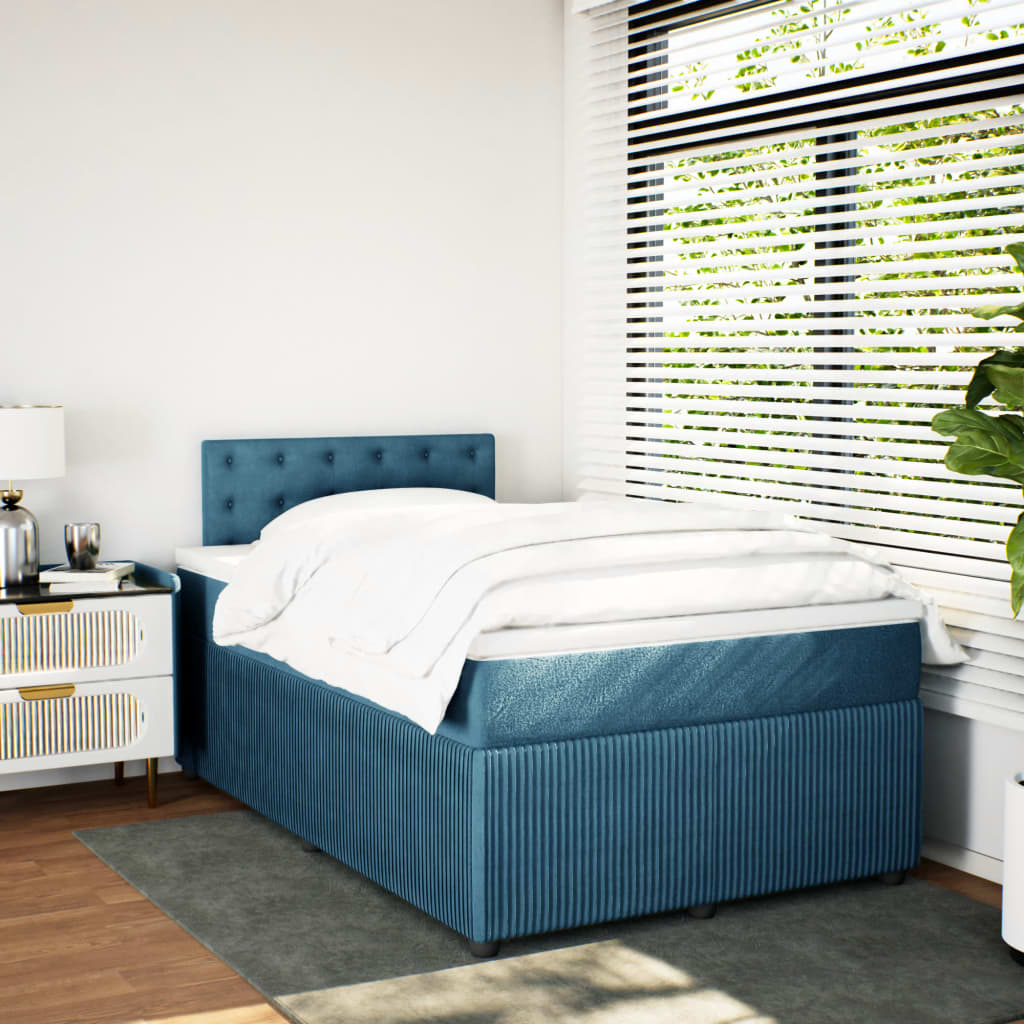 vidaXL Boxspringbett mit Matratze Blau 120x190 cm Samt